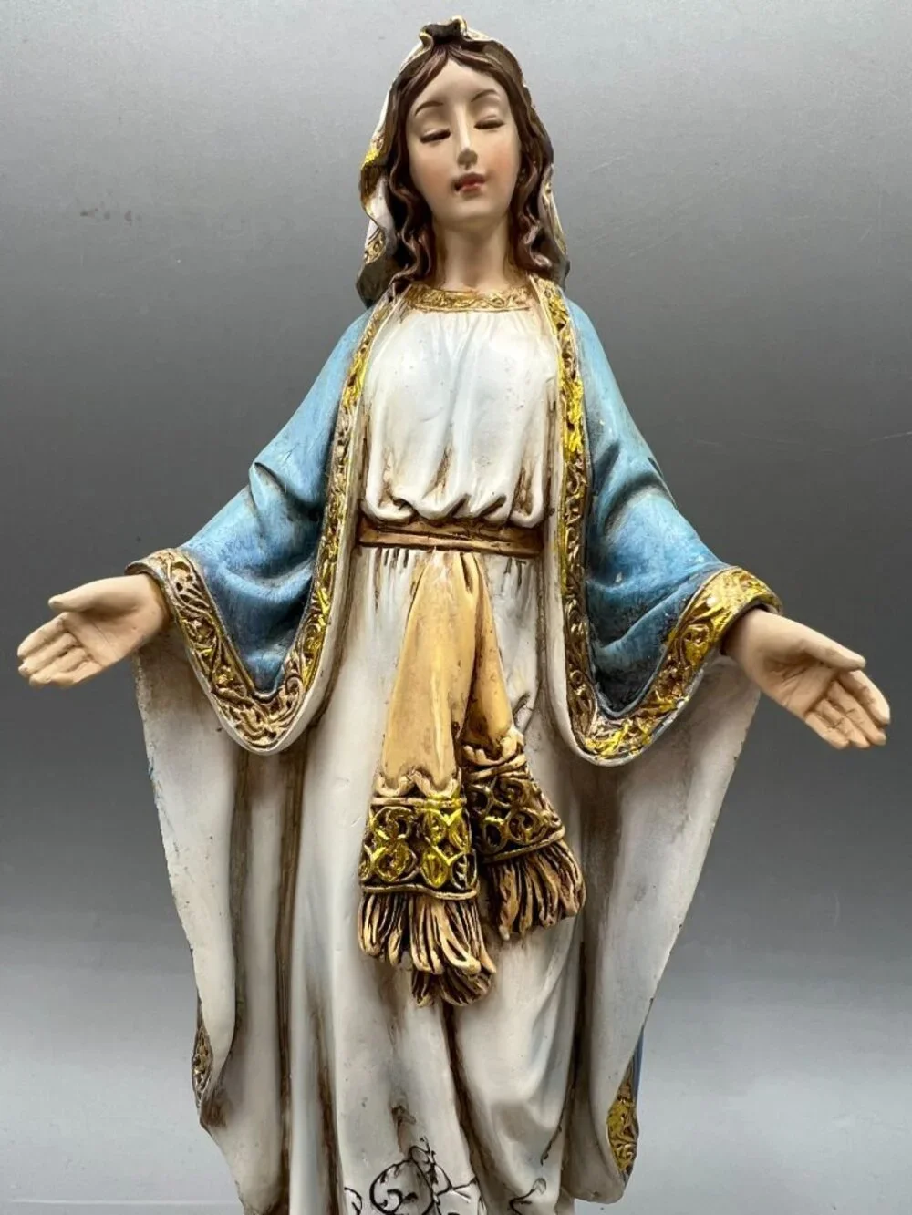 Virgin Mary Lady of Grace Figurine Prayer Scroll Hidden Drawer 8